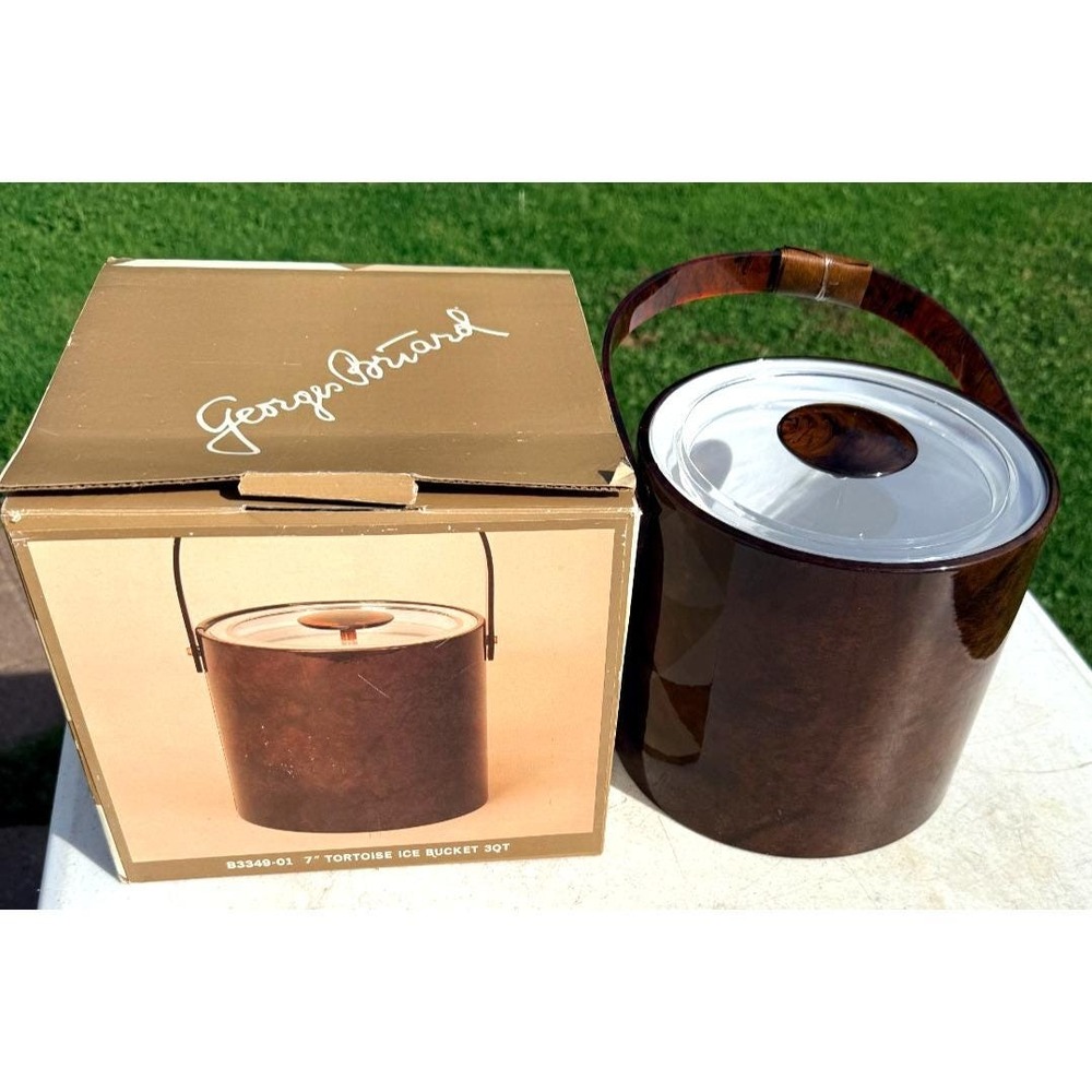 Georges Briard Ice Bucket W/Box 3 Qt Tortoise Shell Color Acrylic Handle NOB